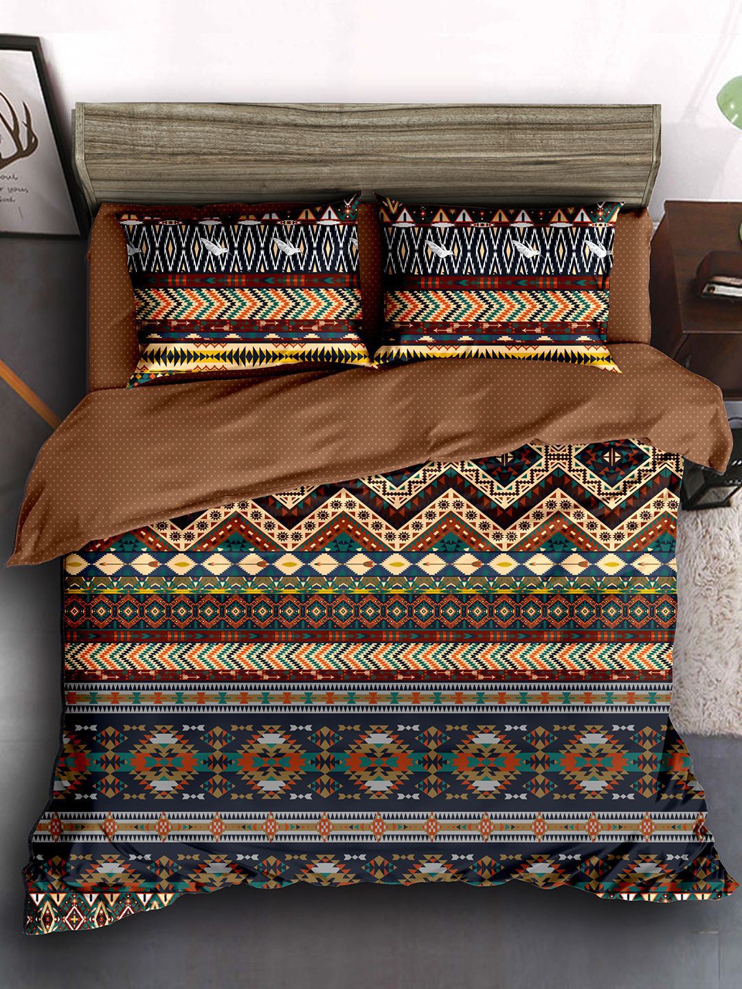 Story@home Beige & Black Geometric Microfiber King Bedsheet with 2 Pillow Covers-picture-20