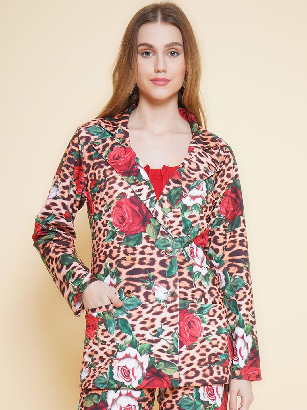 KATLINE Floral Printed Notched Lapel Scuba Blazer-picture-13