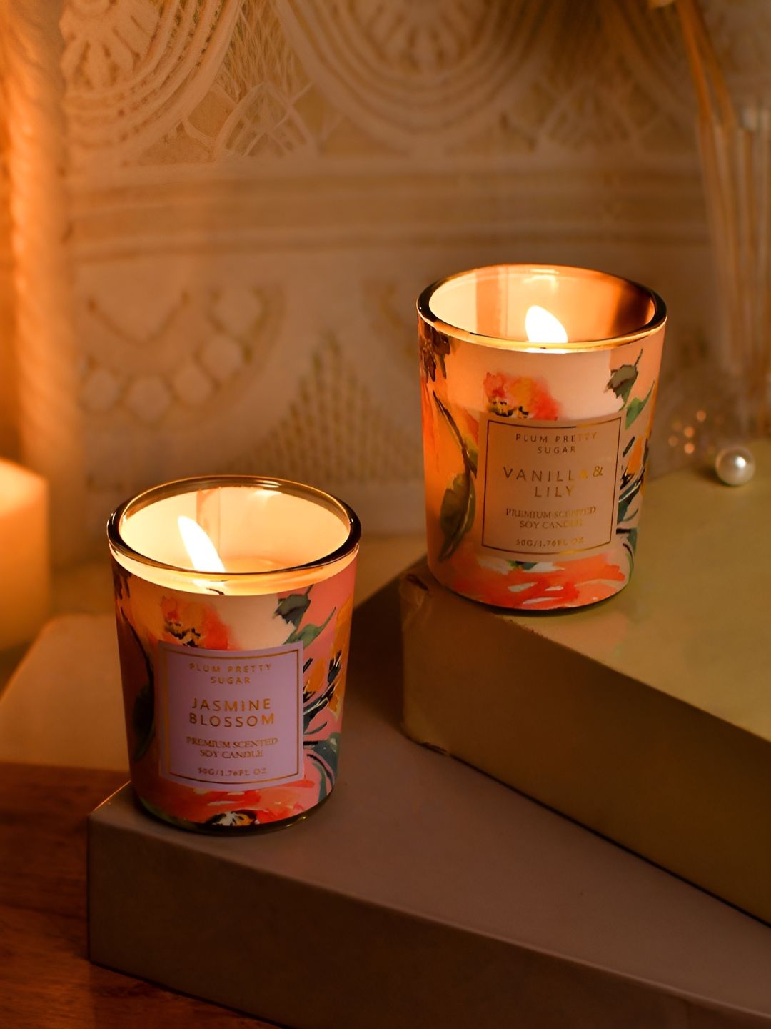 TAYHAA Cream & Green 2 Pieces Vanilla Lily & Jasmine Blossom Scented Jar Candles-picture-22