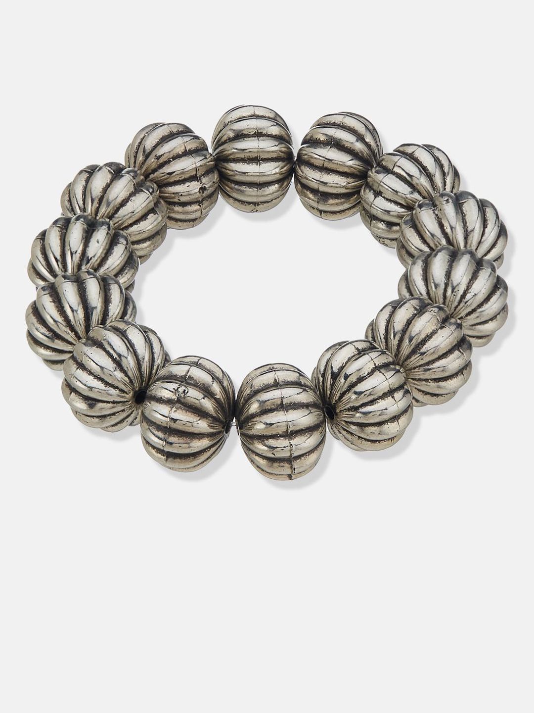 ATIBELLE Silver-Plated Beaded Elasticated Bracelet