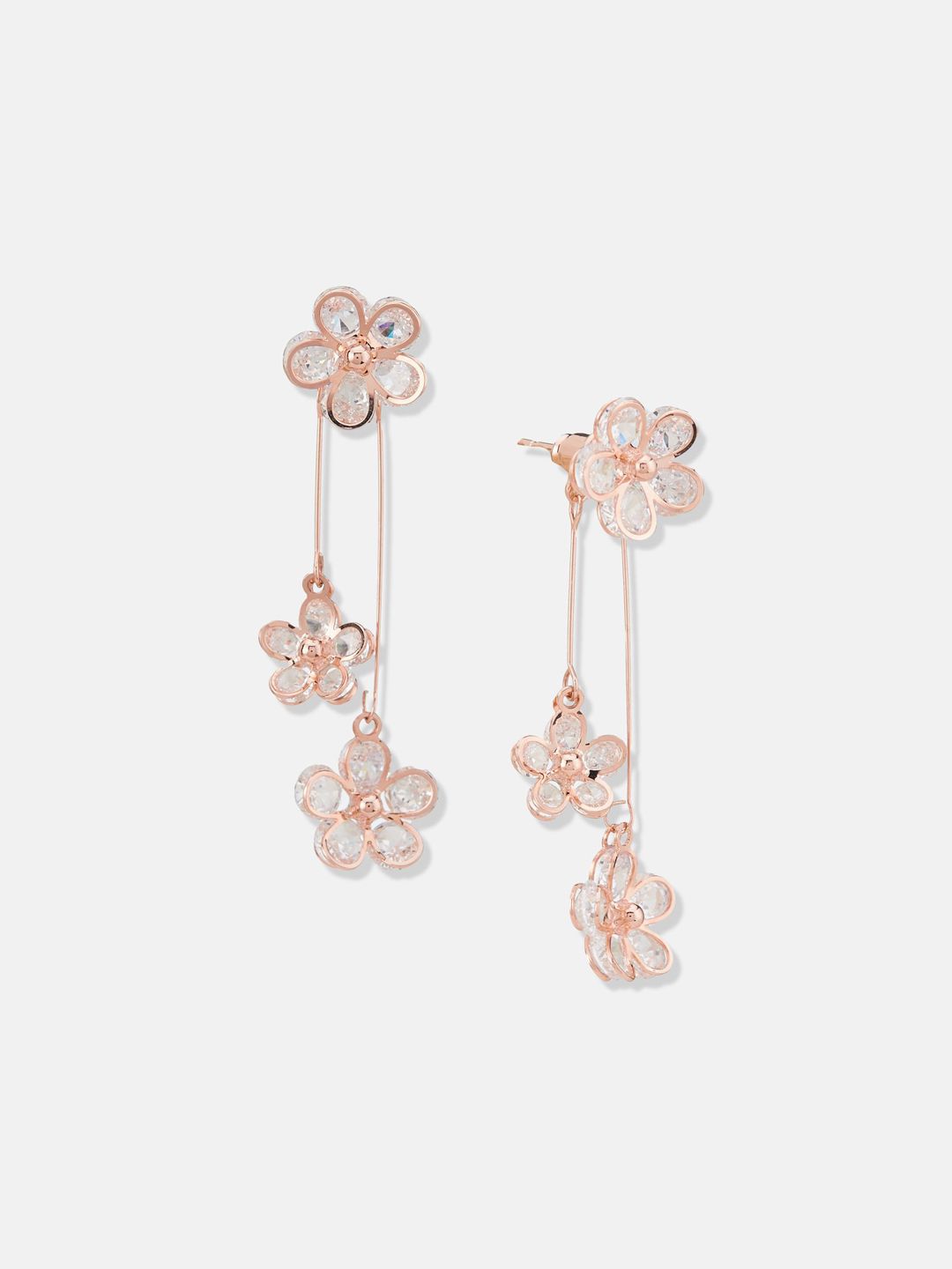 ATIBELLE Rose Gold Plated Stone Studded Floral Drop Earrings