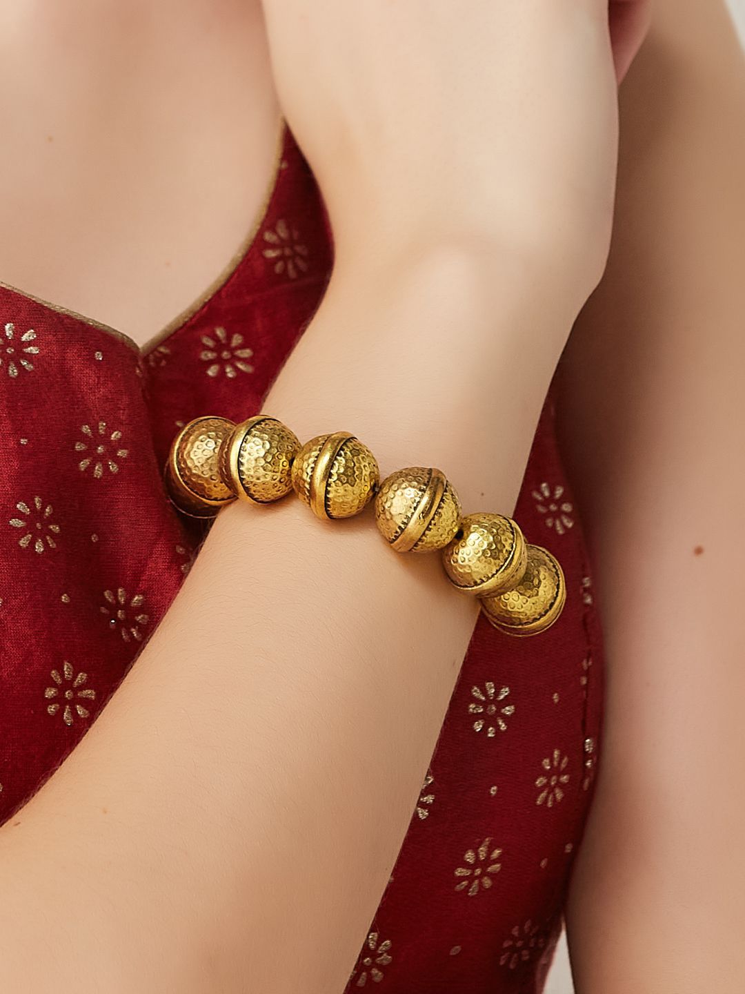 ATIBELLE Gold-Plated Beaded Elasticated Bracelet
