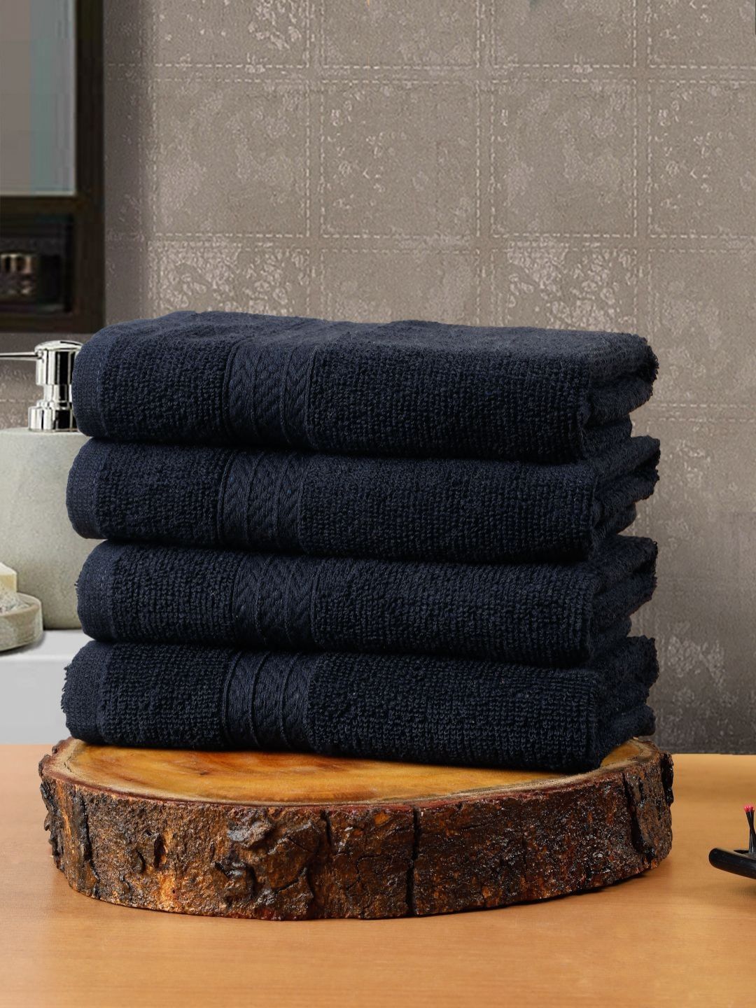 Creeva Classic Navy-Blue 4 Pieces 500 GSM Cotton Hand Towel-image-34