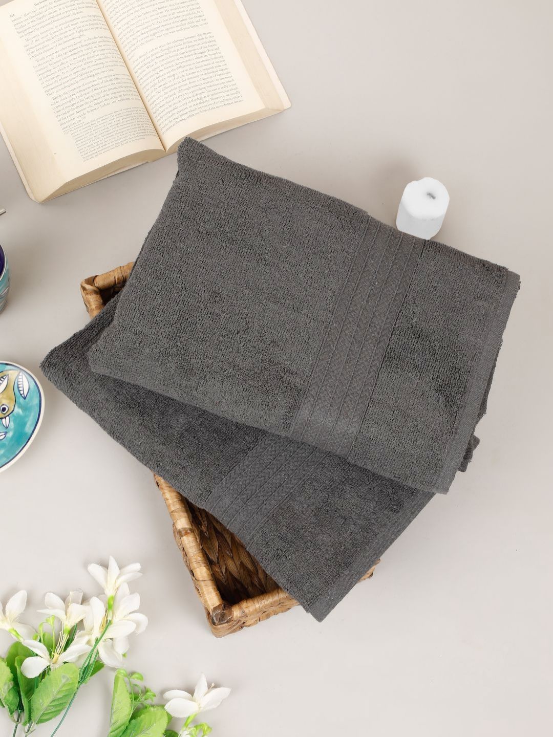 Creeva Comfort Living Grey 2 Pieces Cotton 550 GSM Bath Towels-image-12