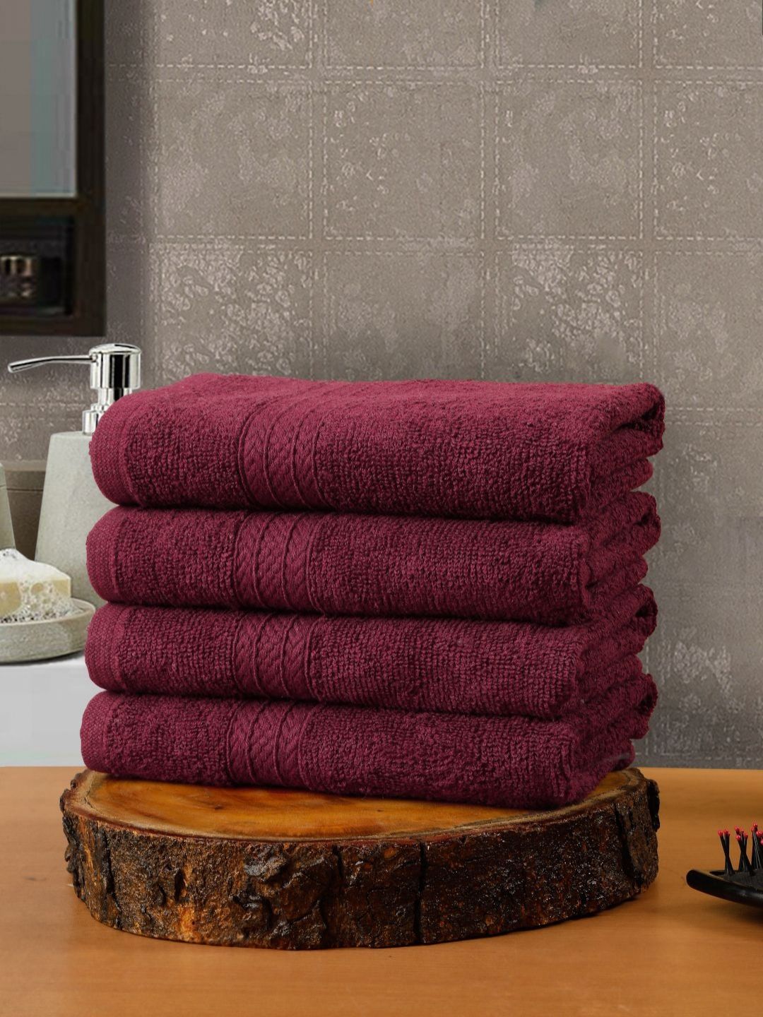 Creeva Classic Maroon 4 Pieces 545 GSM Cotton Hand Towel-picture-31