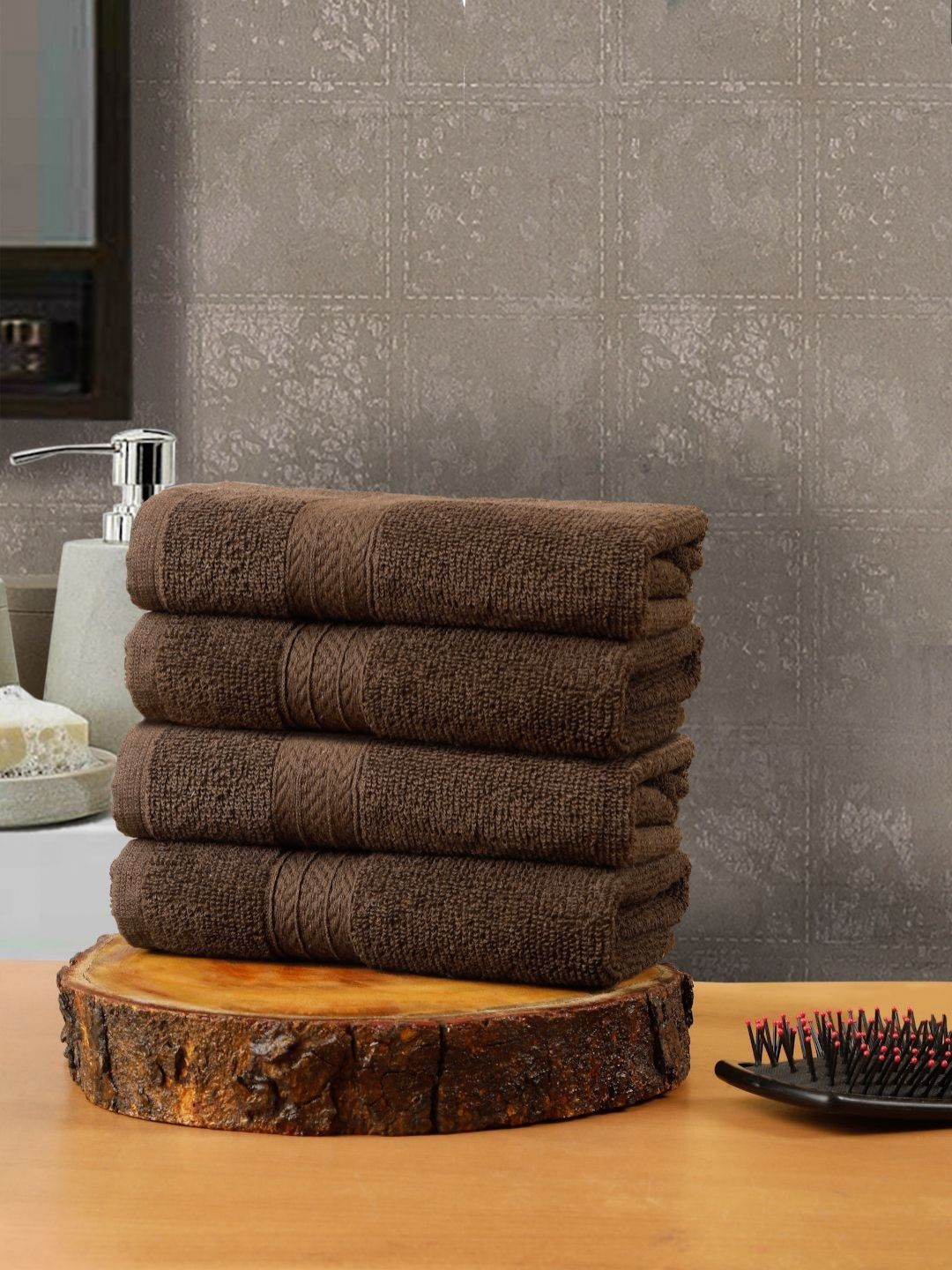 Creeva Classic Brown 4 Pieces Textured 545 GSM Cotton Hand Towels-picture-31