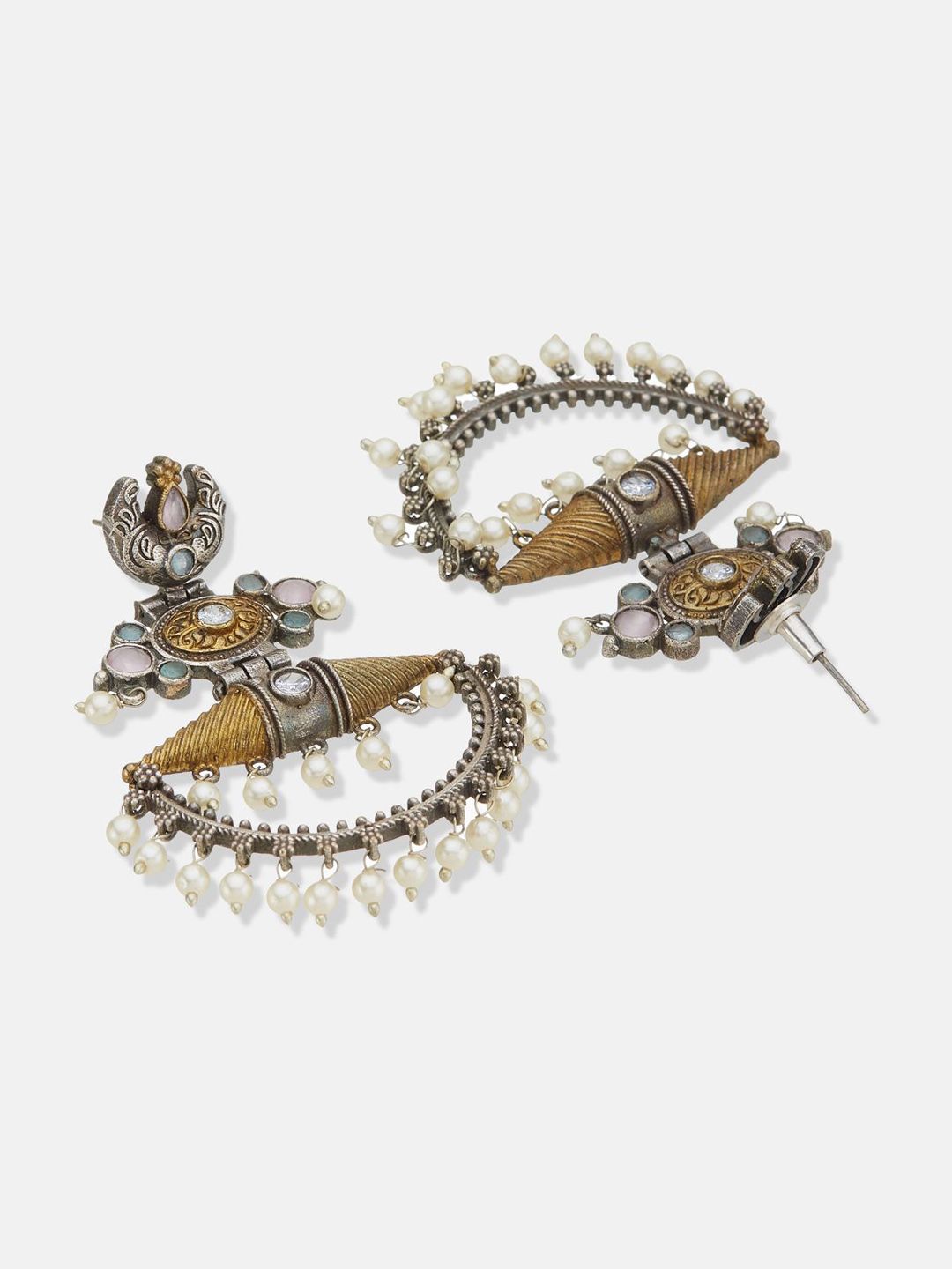 ATIBELLE German Silver Plated Contemporary Stone and Beaded Studded Drop Earrings