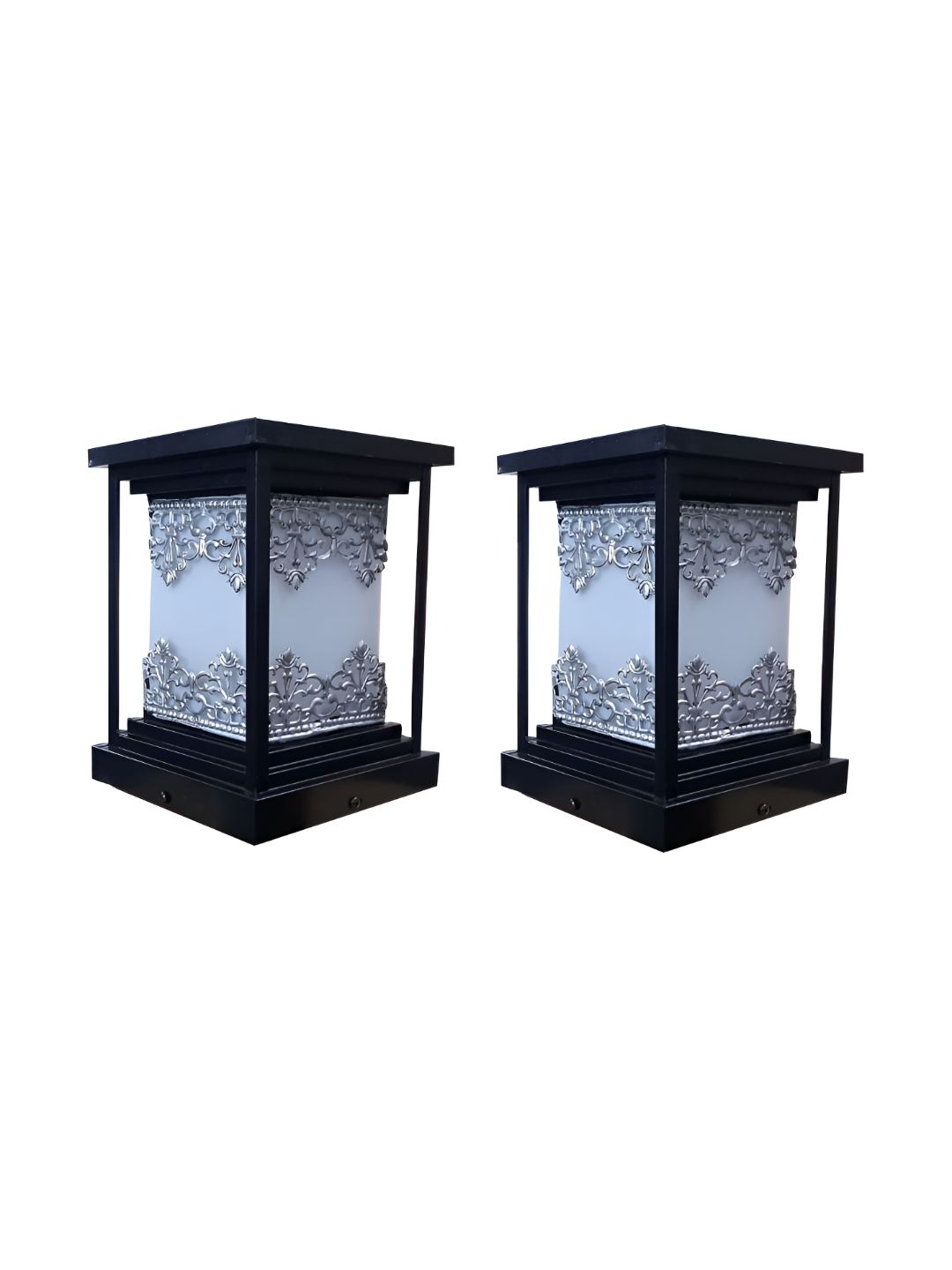 DENICRAAS Black & White 2 Pieces Textured Square Shaped Outdoor Lamps-picture-16