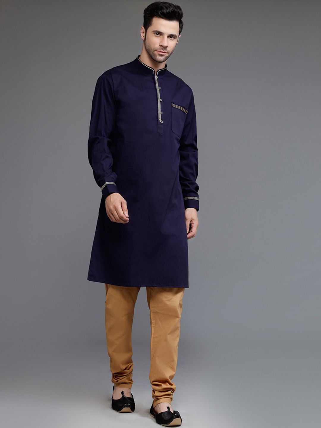 Utsav Fashion Men Floral Embroidered High Slit Kurta with Churidar-picture-34