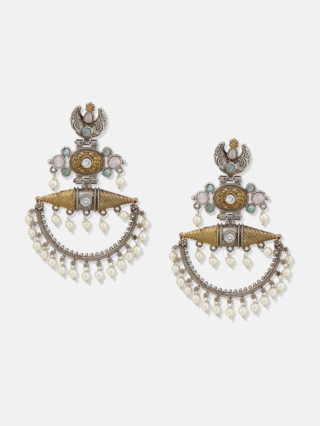 ATIBELLE German Silver Plated Contemporary Stone and Beaded Studded Drop Earrings