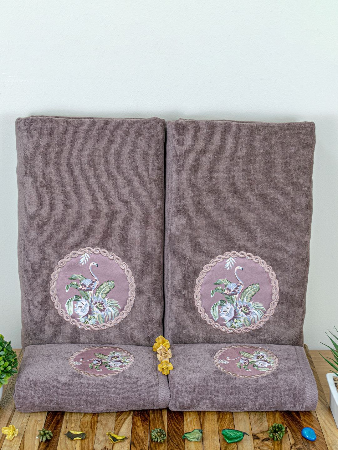 RANGOLI Brown & Green 4 Piece Cotton 450 GSM Towel Set-image-31