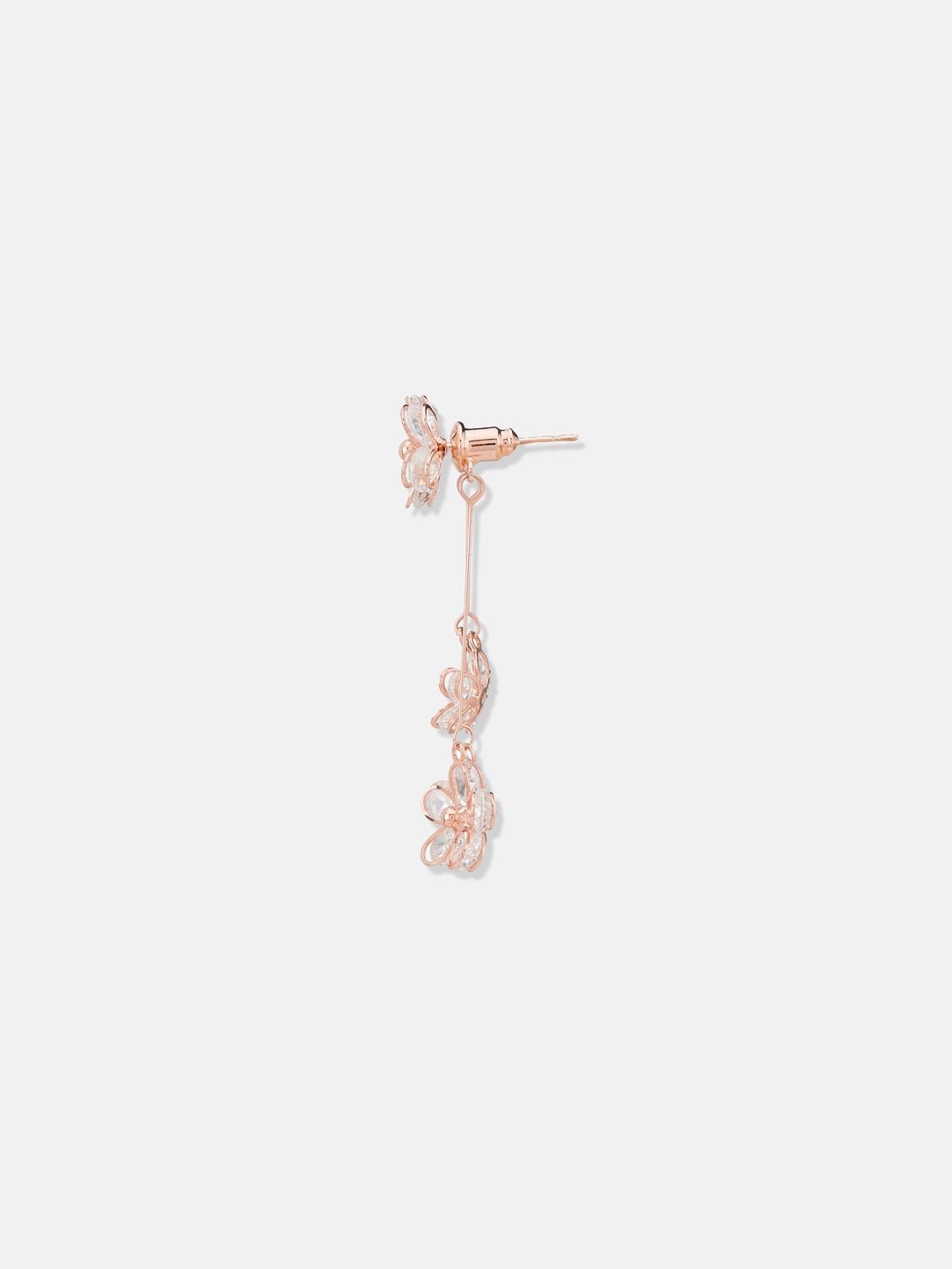 ATIBELLE Rose Gold Plated Stone Studded Floral Drop Earrings