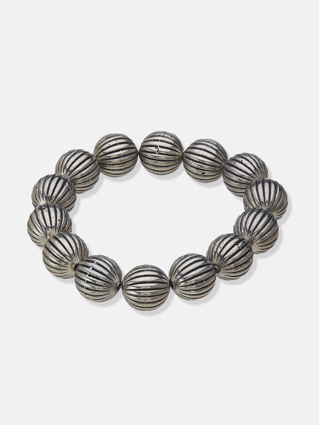 ATIBELLE Silver-Plated Beaded Elasticated Bracelet
