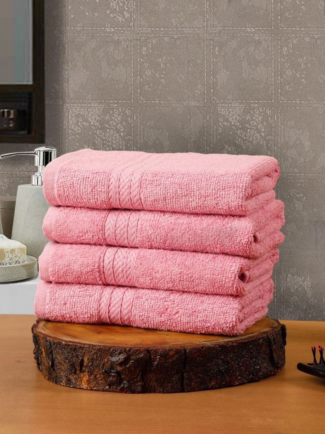 Creeva Classic Pink 4 Pieces 545 GSM Cotton Hand Towel-picture-24