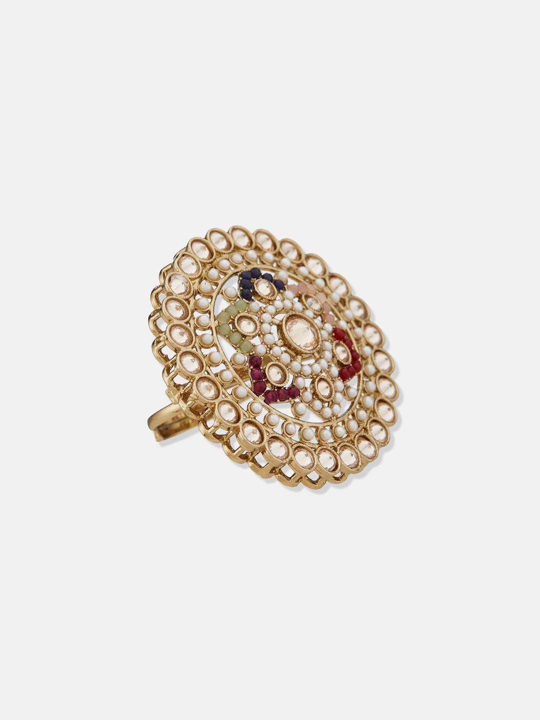 ATIBELLE Gold Plated Kundan Studded Finger Ring