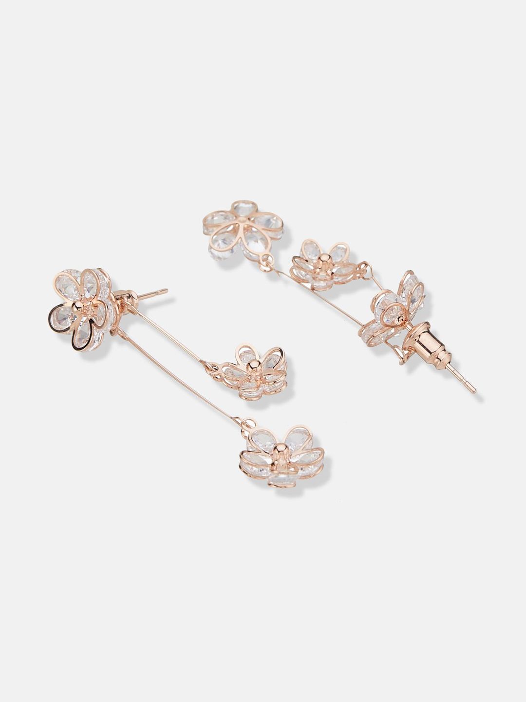 ATIBELLE Rose Gold Plated Stone Studded Floral Drop Earrings
