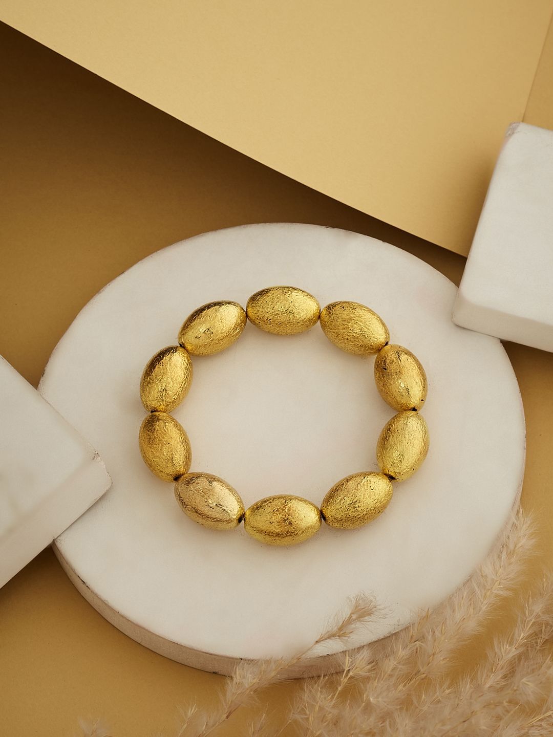 ATIBELLE Gold-Plated Textured Oval-Shaped Bracelet