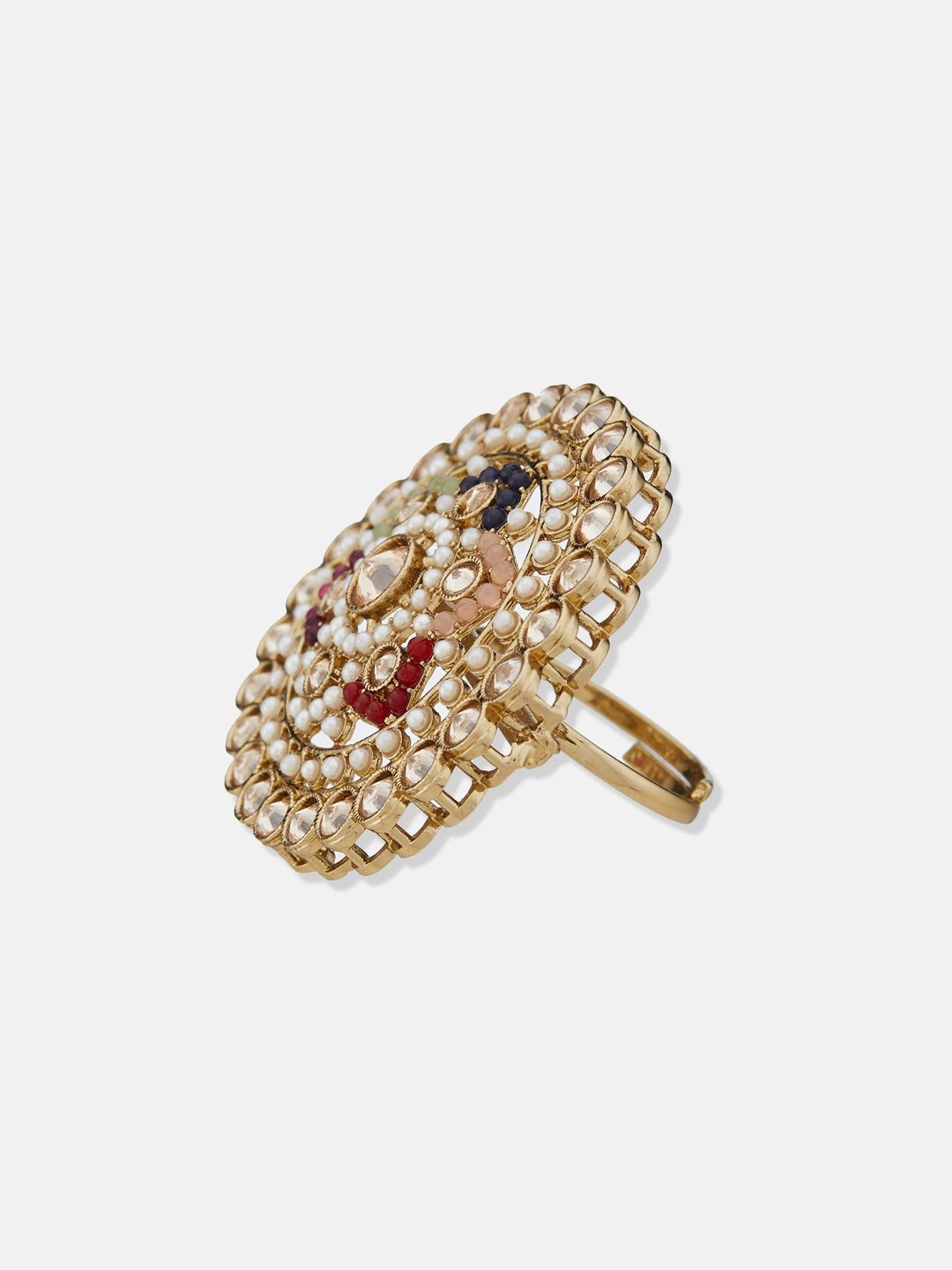 ATIBELLE Gold Plated Kundan Studded Finger Ring
