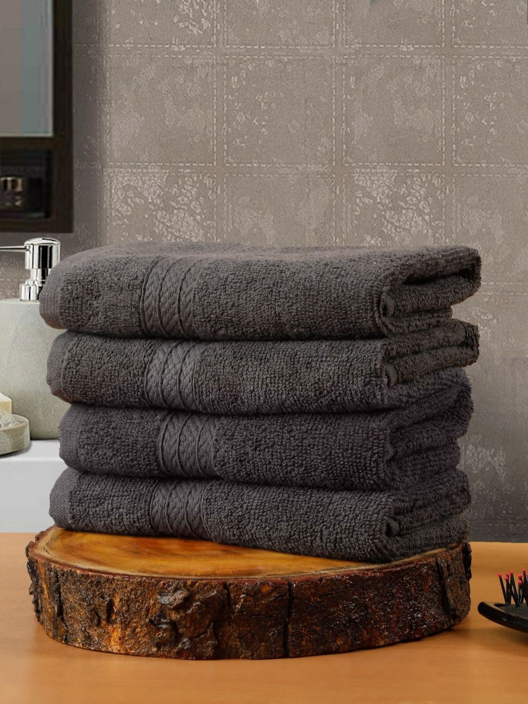 Creeva Classic Grey 4 Pieces Textured Cotton 545 GSM Hand Towels-picture-29