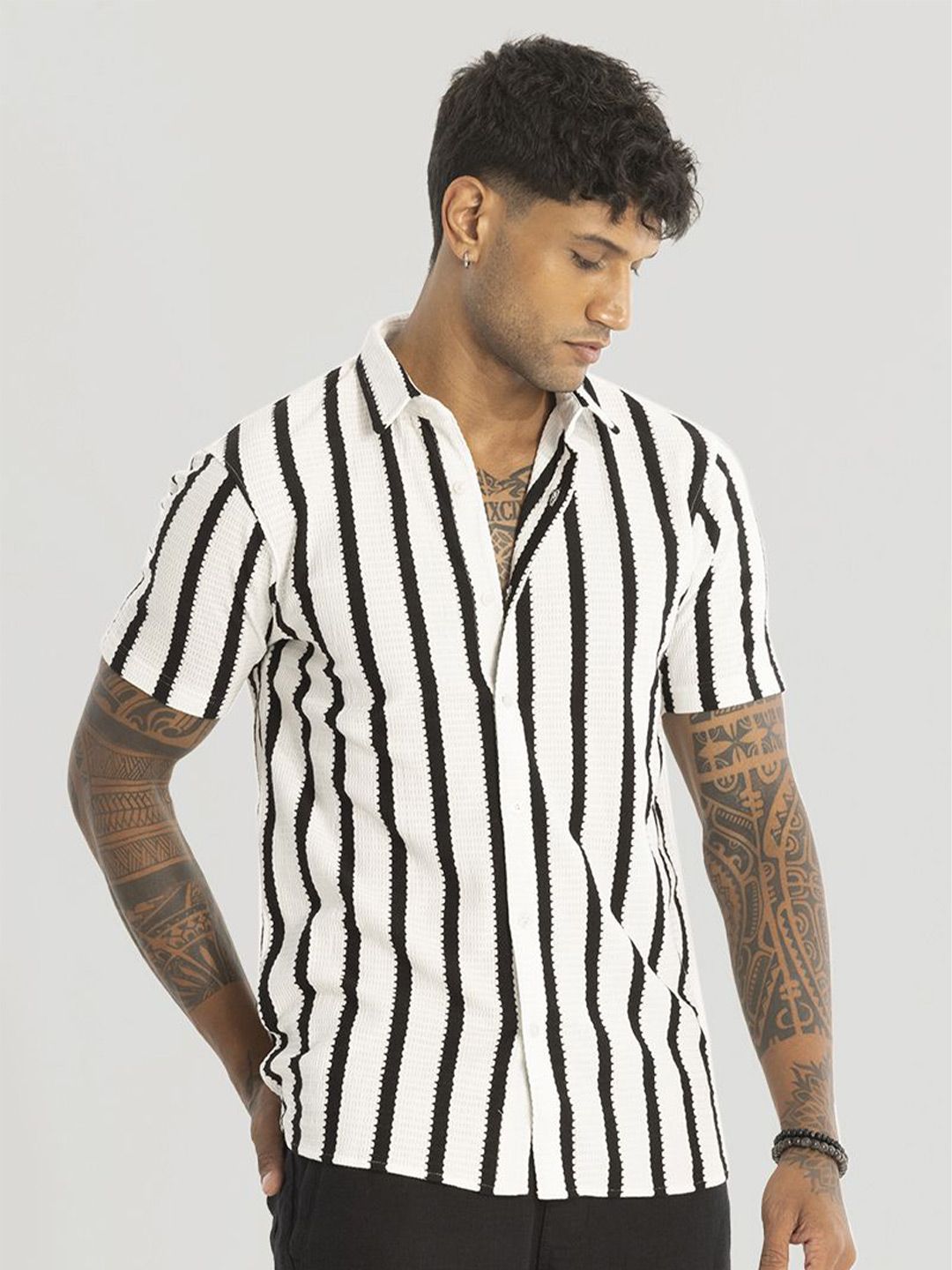 Snitch Men Smart Slim Fit Opaque Striped Casual Shirt-picture-37