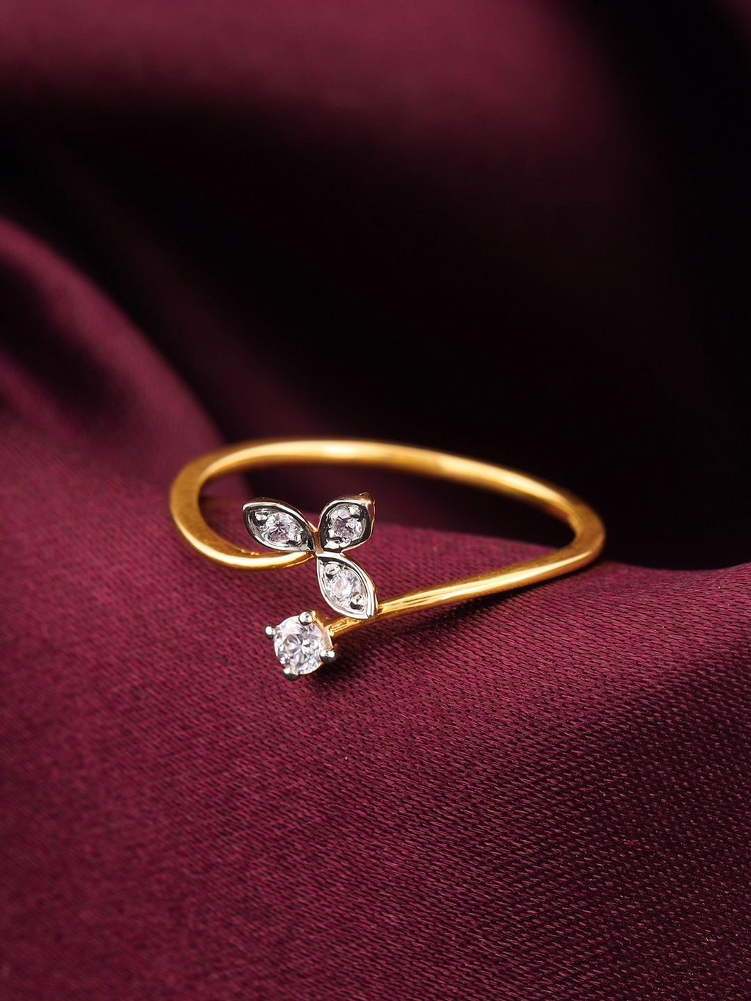GIVA Women 14KT Yellow Gold Leaflet Delights Ring Diamond-picture-19