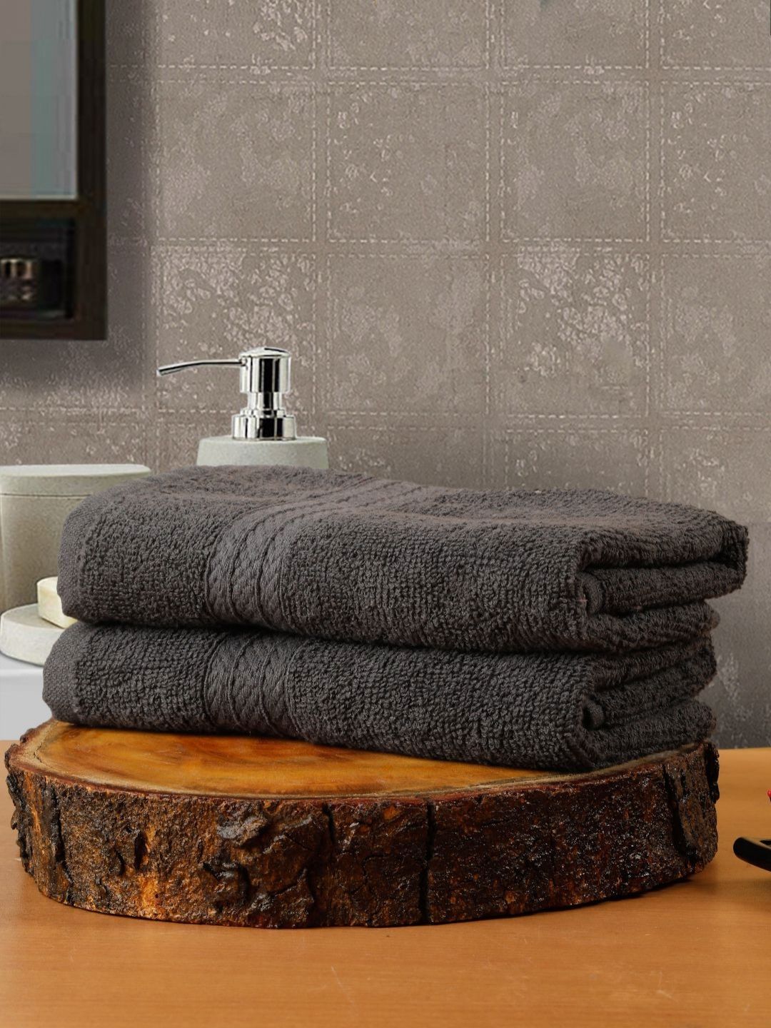 Creeva Classic Grey 2 Pieces Textured 545 GSM Cotton Hand Towels-picture-32