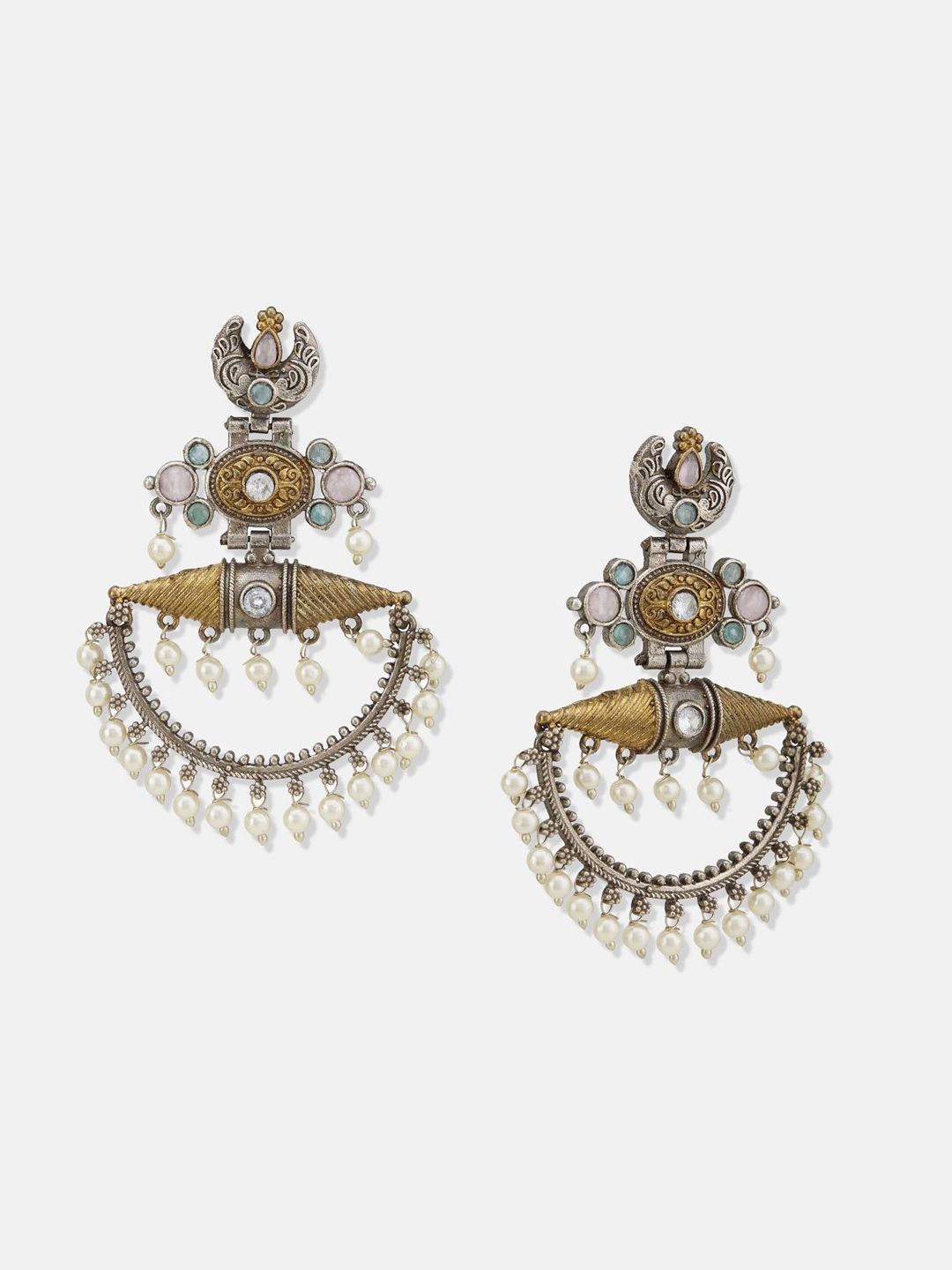 ATIBELLE German Silver Plated Contemporary Stone and Beaded Studded Drop Earrings