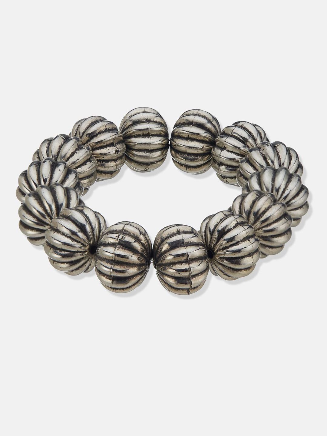 ATIBELLE Silver-Plated Beaded Elasticated Bracelet