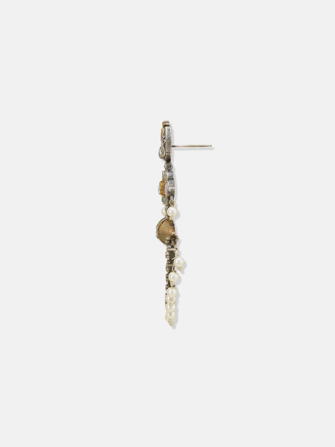 ATIBELLE German Silver Plated Contemporary Stone and Beaded Studded Drop Earrings