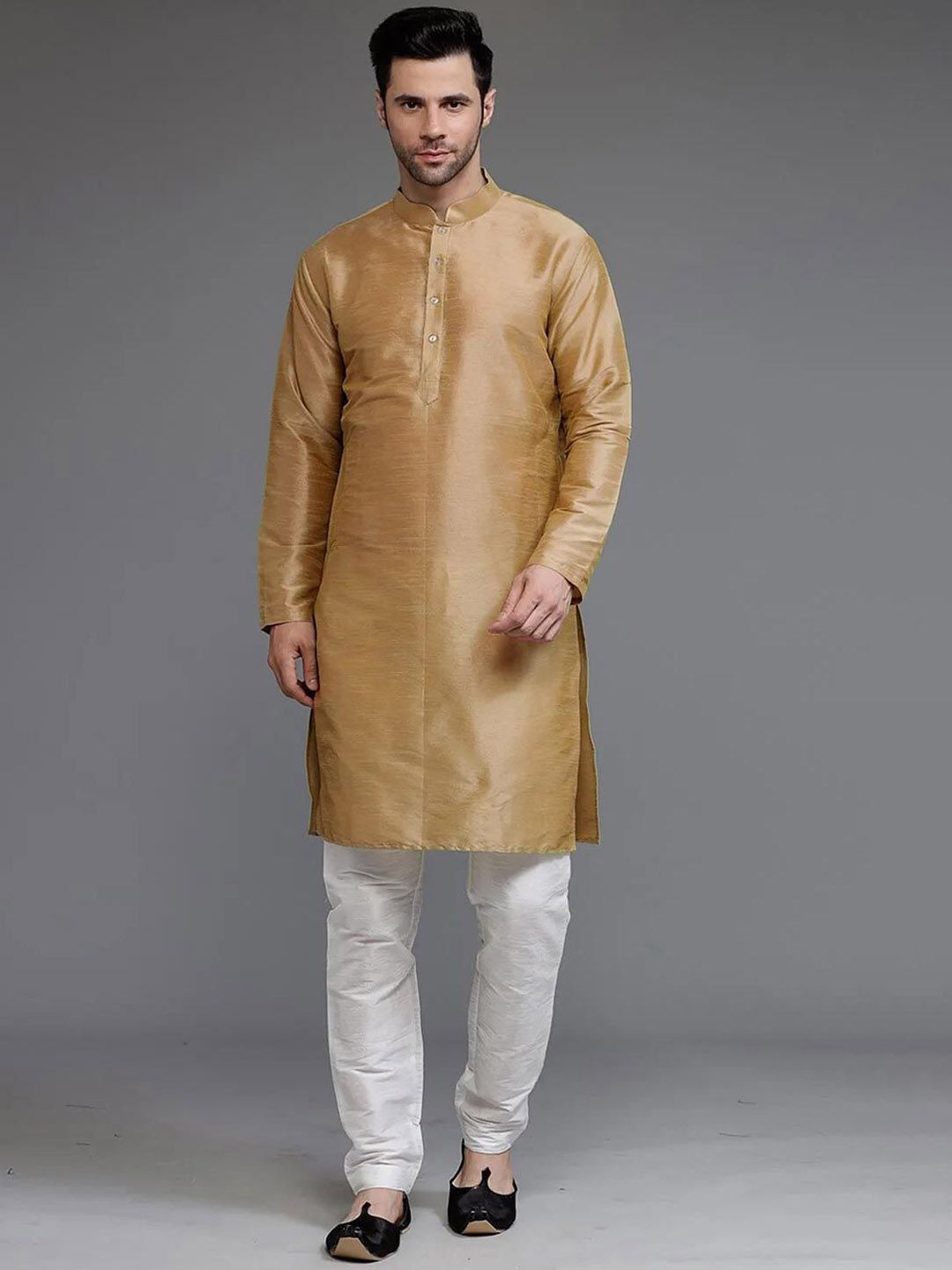 Utsav Fashion Men High Slit Dupion Silk Kurta with Churidar-image-34