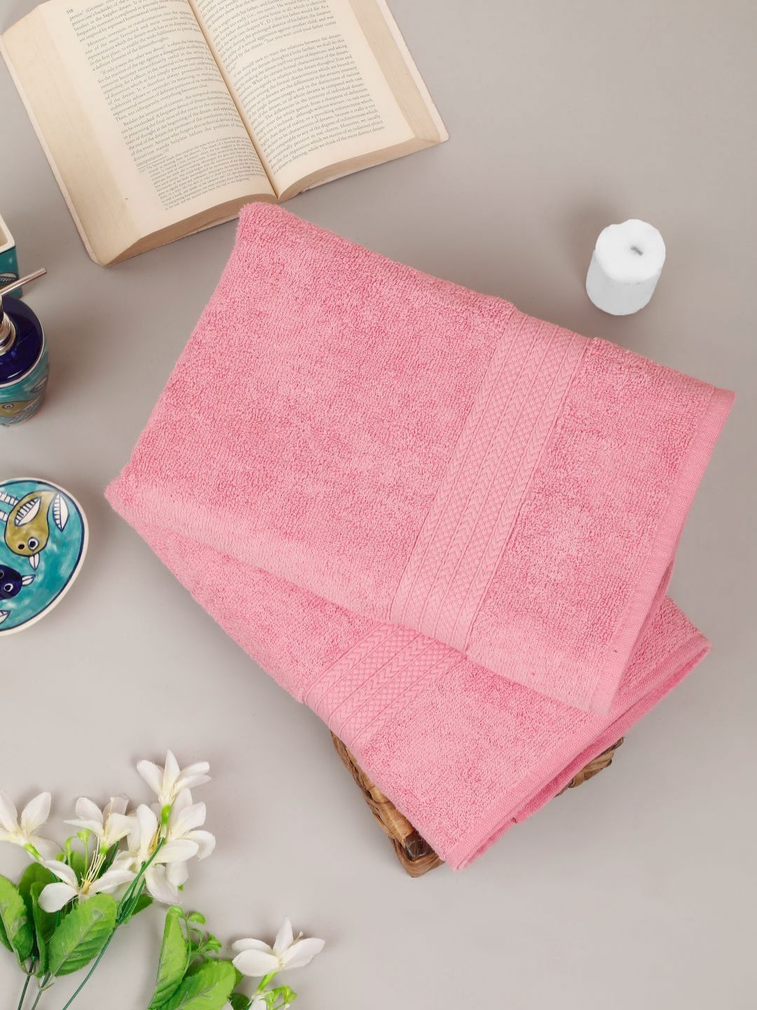 Creeva Comfort Living Pink 2 Pieces Cotton 550 GSM Bath Towels-picture-26