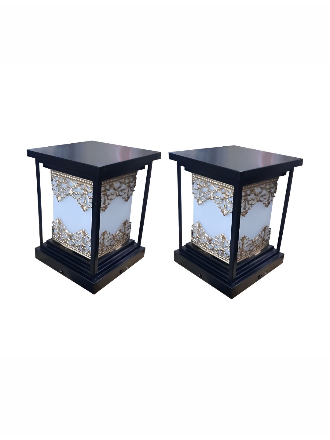DENICRAAS Black & White 2 Pieces Textured Qube Shaped Outdoor Lamps-picture-17