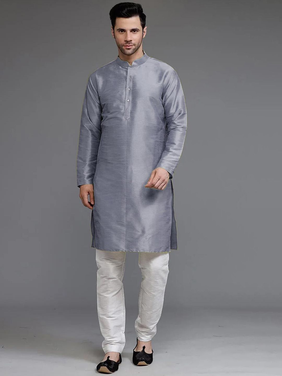 Utsav Fashion Men High Slit Dupion Silk Kurta with Churidar-image-23