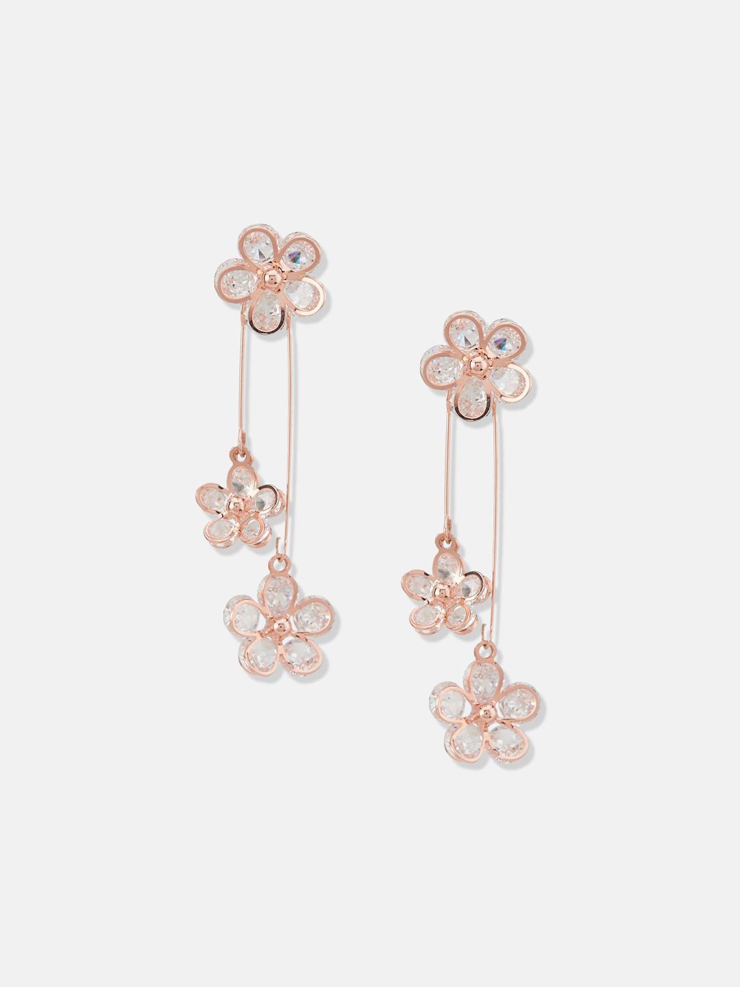 ATIBELLE Rose Gold Plated Stone Studded Floral Drop Earrings