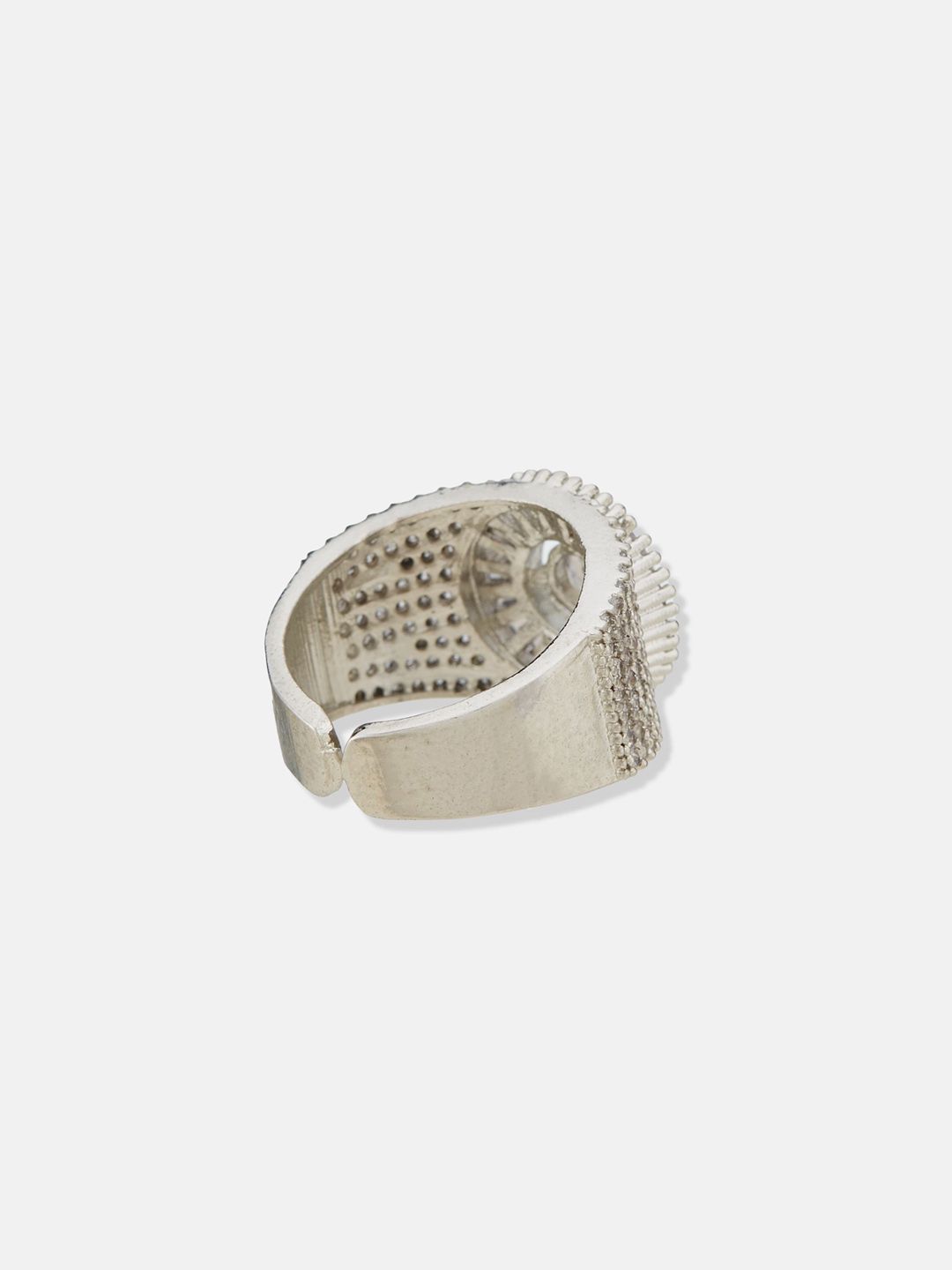 ATIBELLE Silver Plated Cubic Zirconia Stone Studded Adjustable Finger Ring