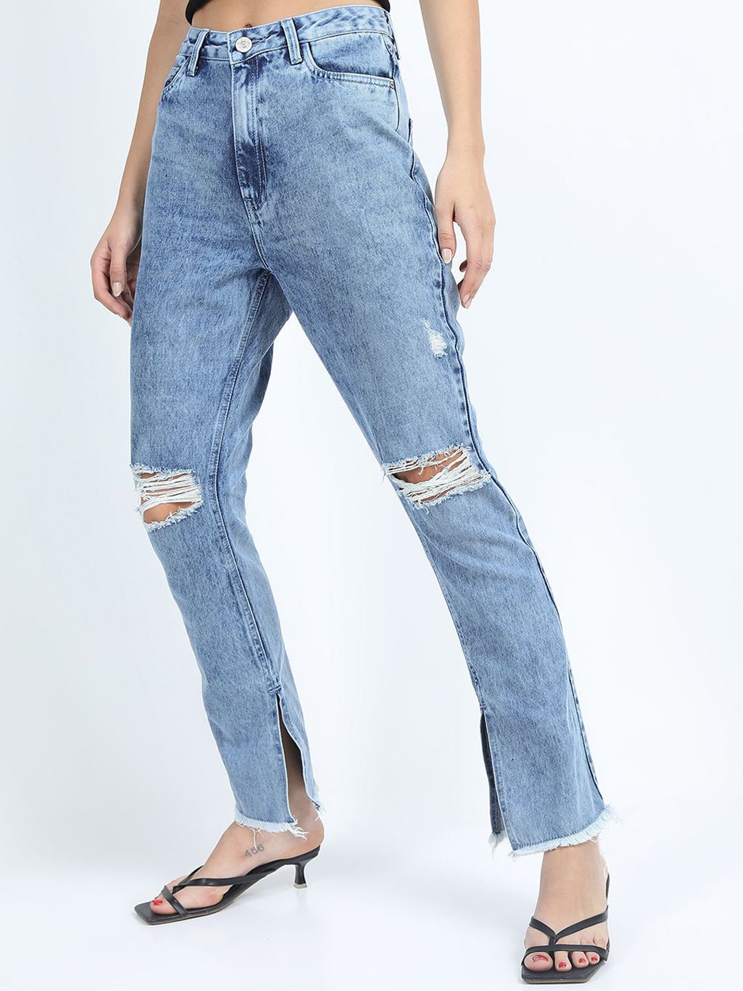 Tokyo Talkies Women Flared Highly Distressed Light Fade Stretchable Cotton Jeans-picture-29