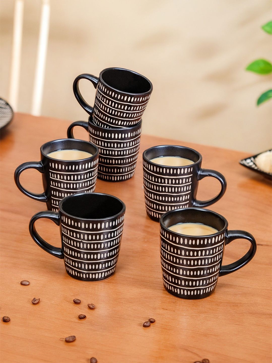 Nestasia Black & White 6 Pieces Crafted Ceramics Textured Ceramic Glossy Mugs 275 ml-image-47