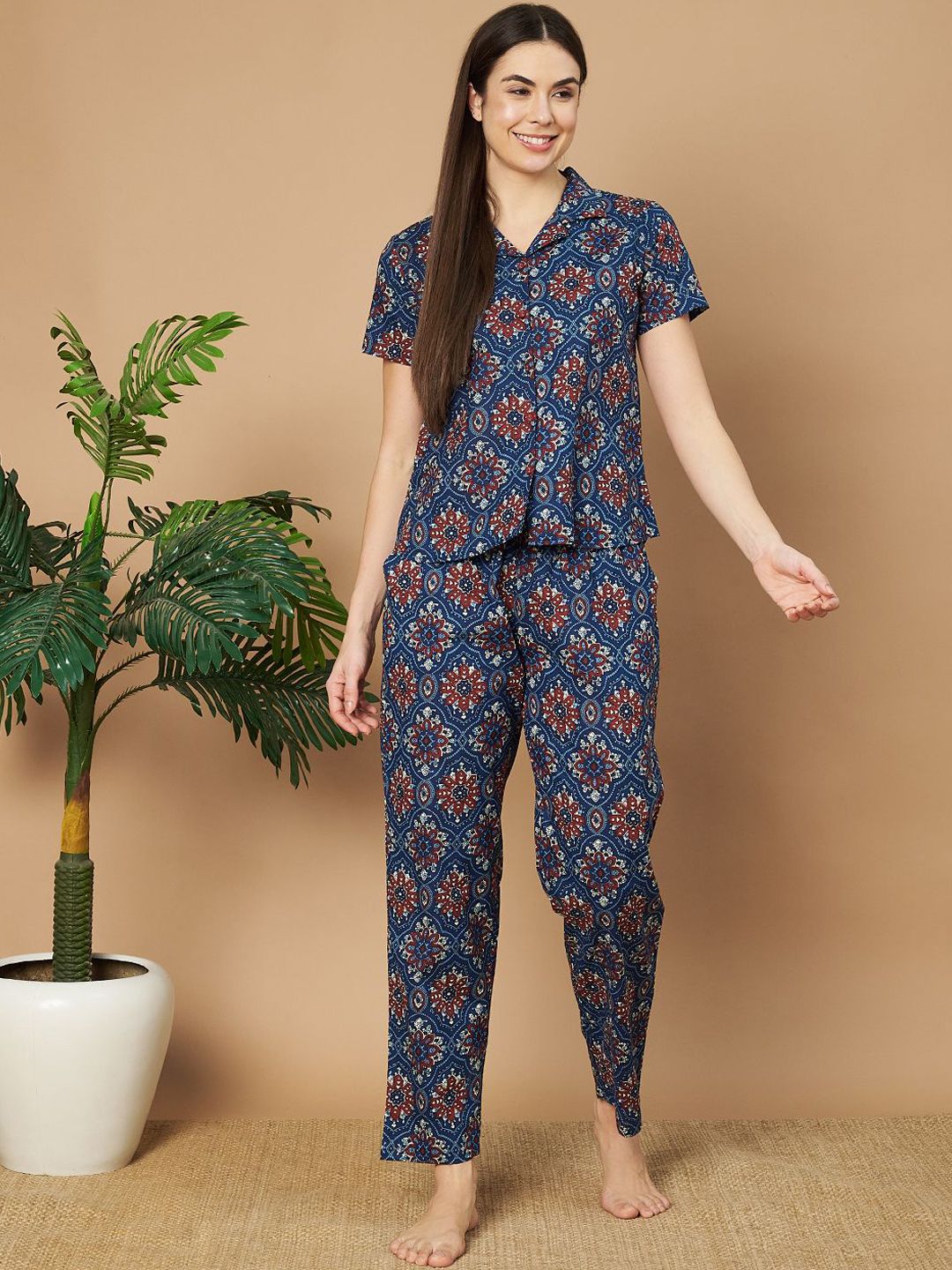 ETC Women Floral Printed Pure Cotton Night Suit-image-19
