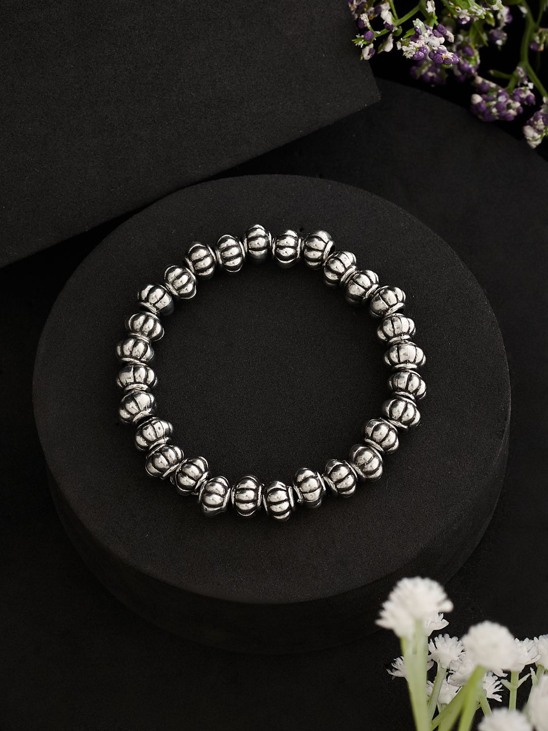 ATIBELLE Silver-Plated Beaded Elasticated Bracelet
