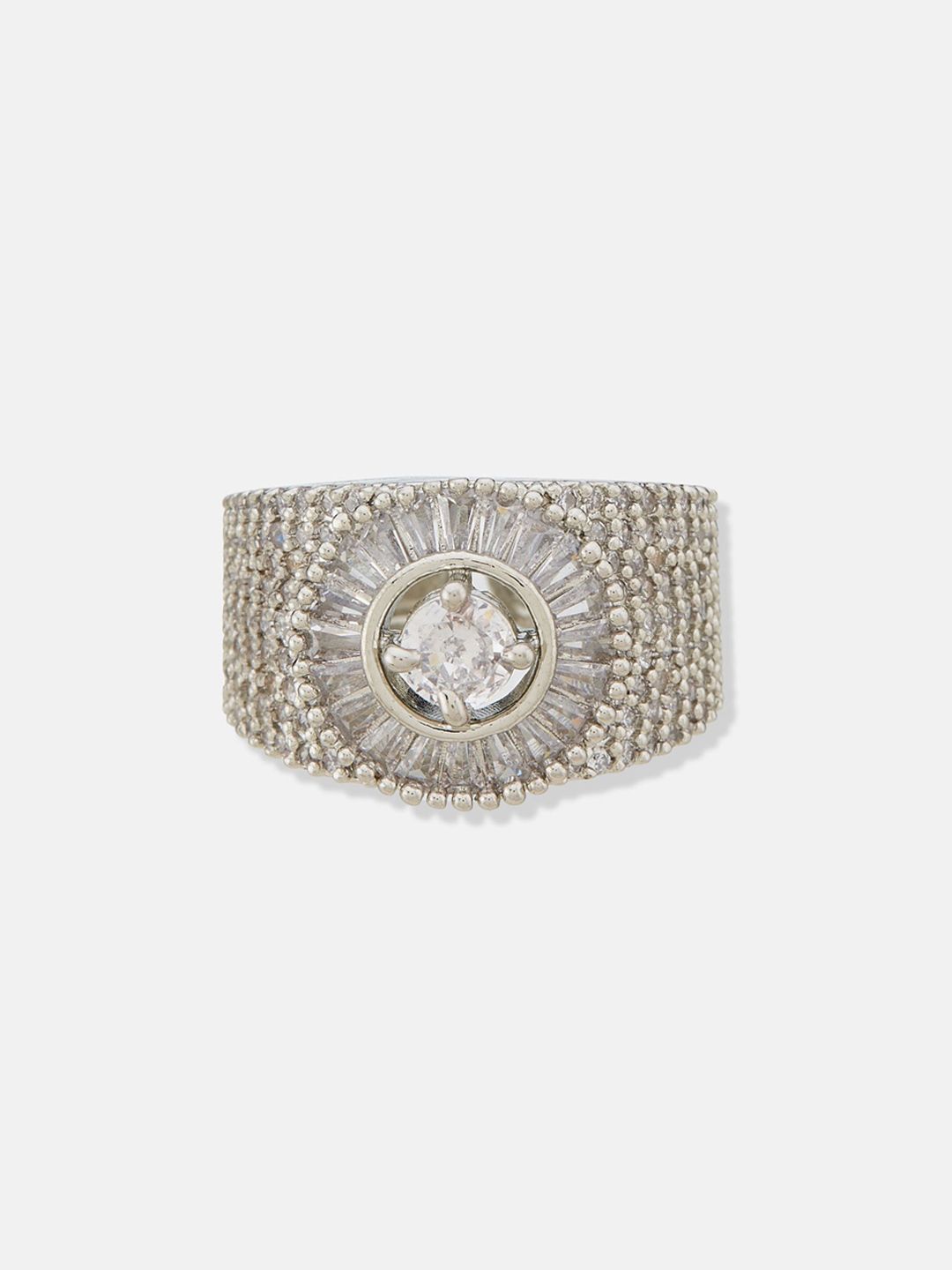 ATIBELLE Silver Plated Cubic Zirconia Stone Studded Adjustable Finger Ring