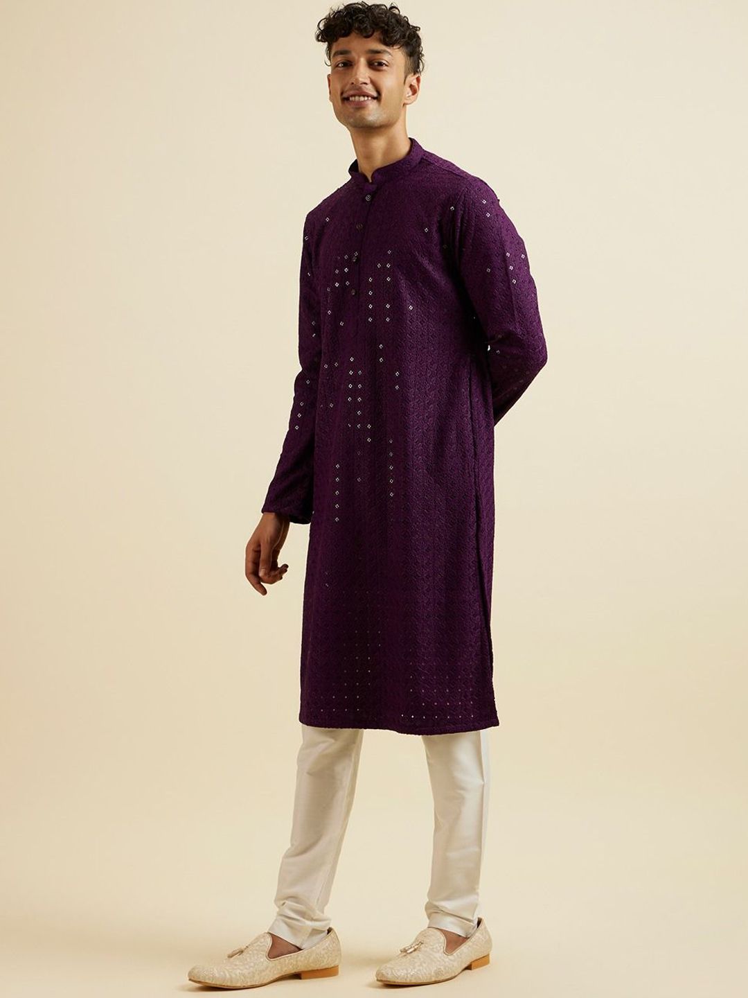 Men Grey Embroidered ethnic motifs Festive Kurta Pyjamas