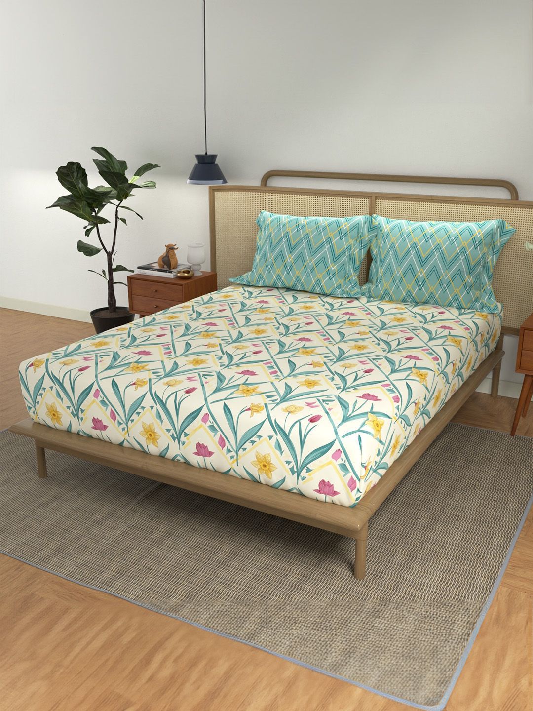 URBAN SPACE Divine Turquoise Blue Printed 144TC Cotton Double Queen Bedsheet Set-picture-16