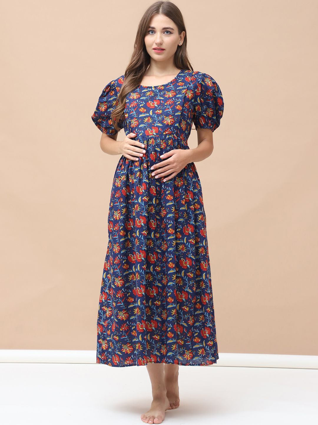 Secret Wish Women  Floral Printed Pure Cotton Maternity Nightdress-picture-43