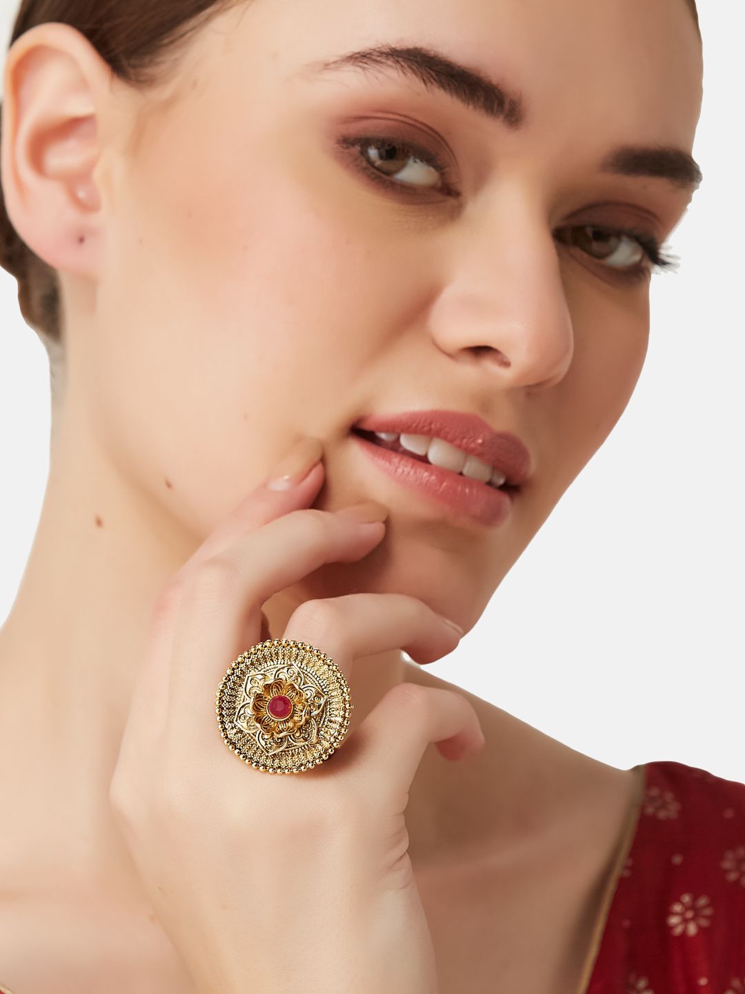 ATIBELLE Gold Plated Stone Studded Finger-Ring