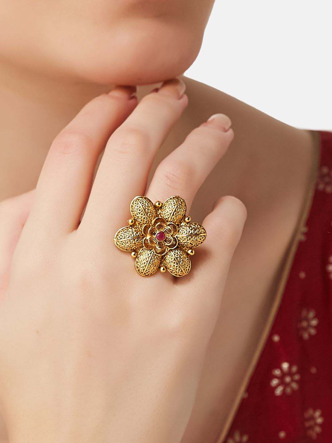 ATIBELLE Gold Plated Stone Studded Finger Ring