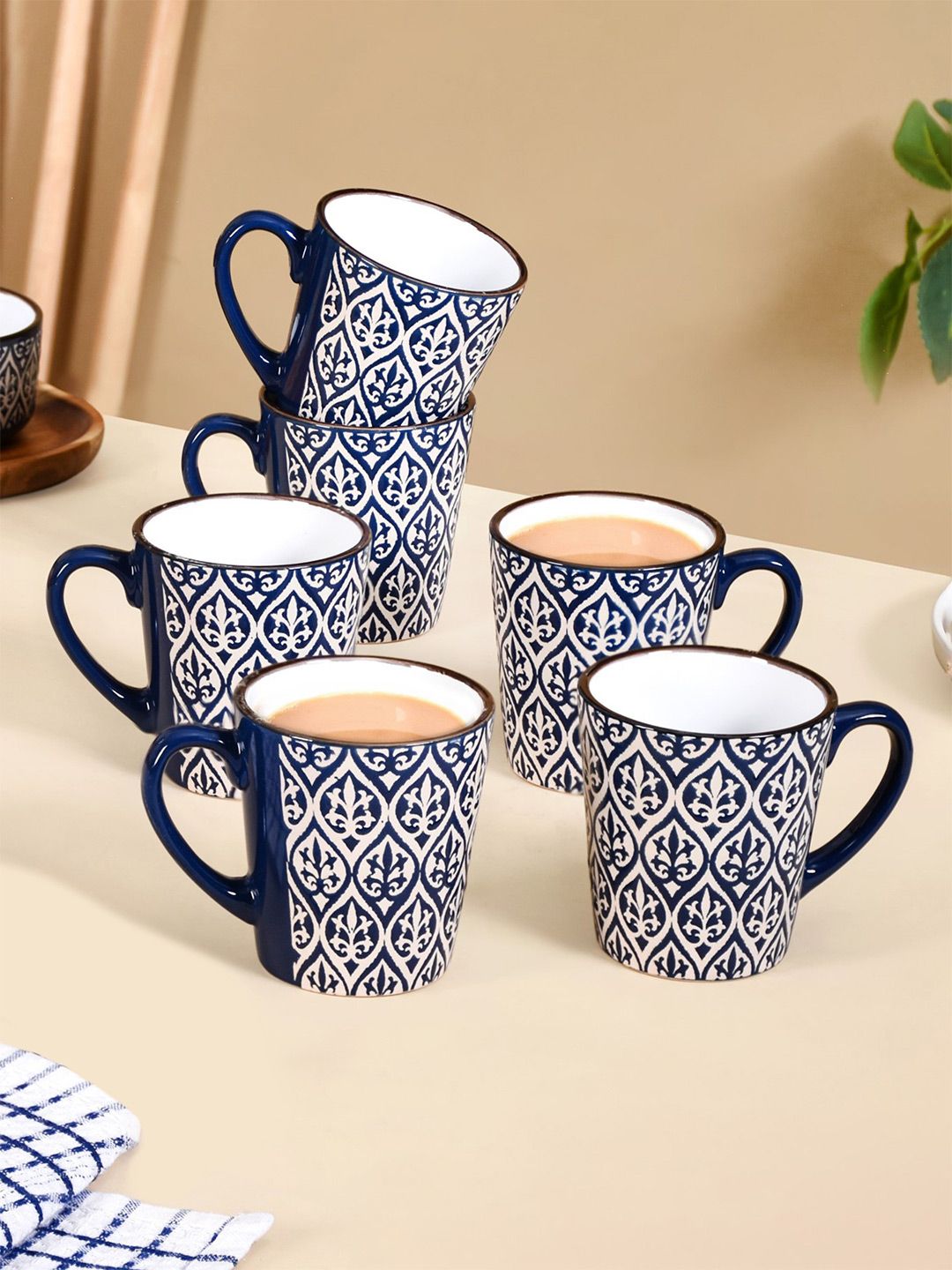 Nestasia Blue & White Crafted Ceramics Textured Ceramic Matte Cups Set of Cups and Mugs-image-28