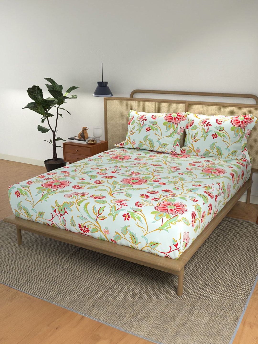 URBAN SPACE Divine Blue Printed 144 TC Cotton Double Queen Bedsheet & 2 Pillow Covers-picture-10