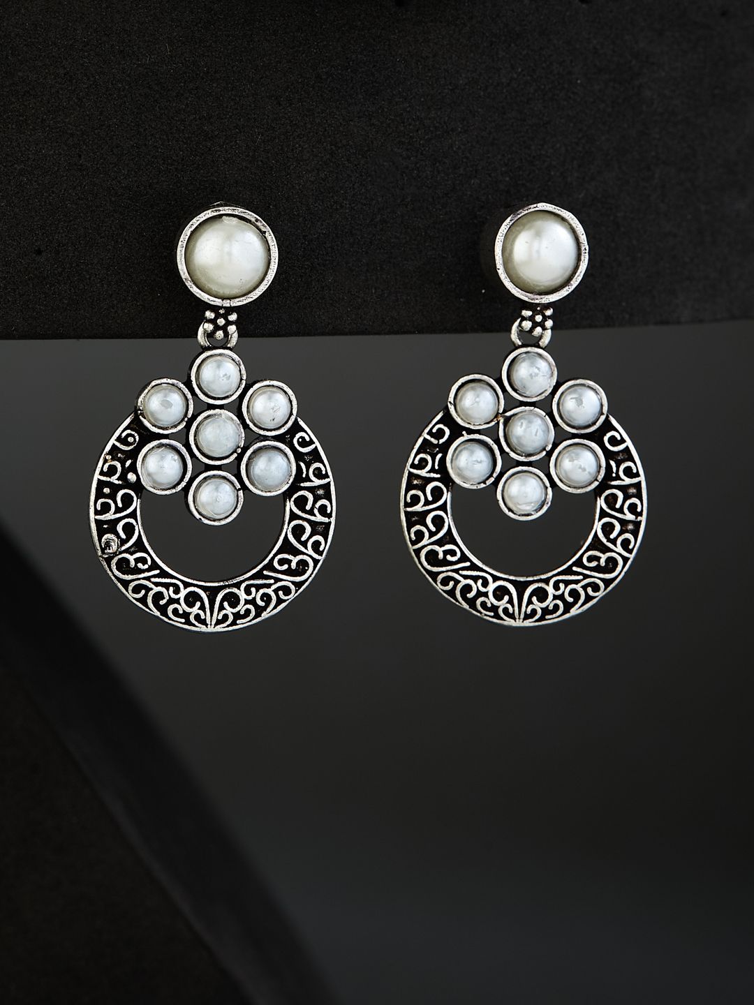 ATIBELLE German Silver Plated Contemporary Stone Studded Drop Earrings-picture-13