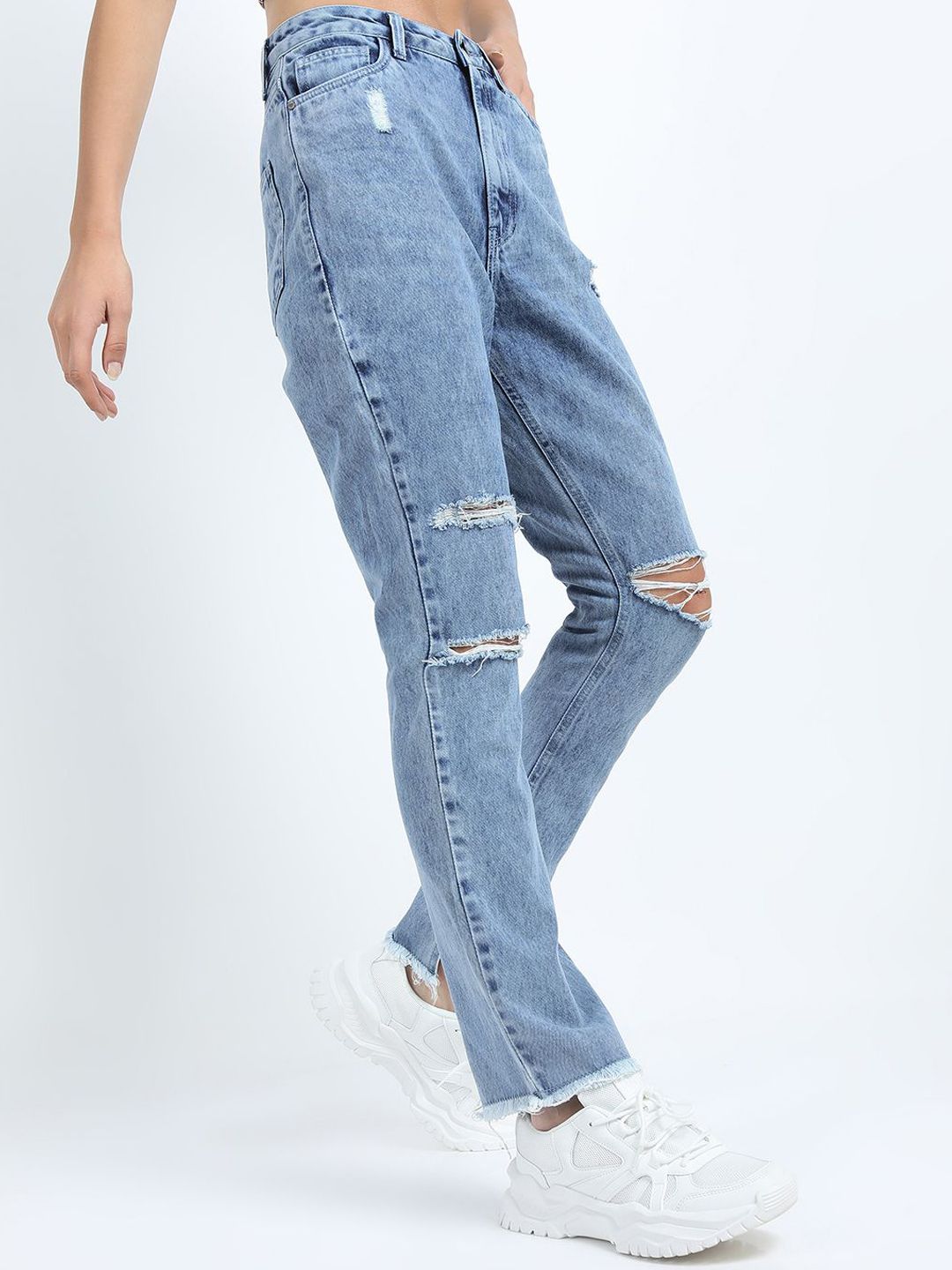Tokyo Talkies Women Straight Fit Highly Distressed Light Fade Stretchable Jeans-image-33
