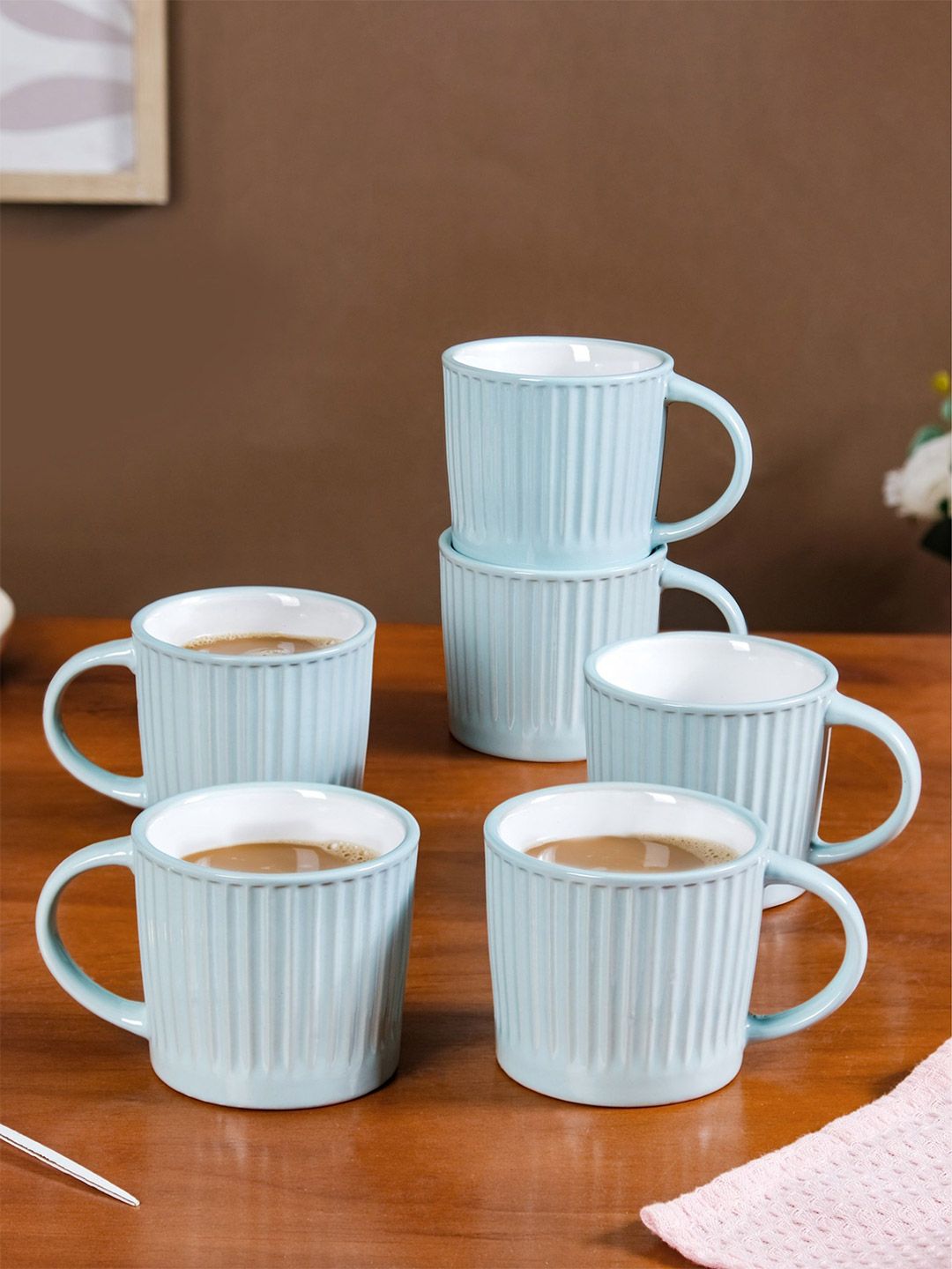 Nestasia Blue & White Crafted Ceramics Textured Ceramic Glossy Cups Set of Cups and Mugs-image-27